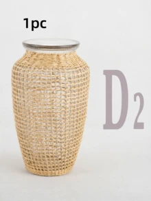 1个稻草编织干花花瓶，传统编织玻璃花瓶，水培植物装饰花瓶 - 棕色 - 查看 6