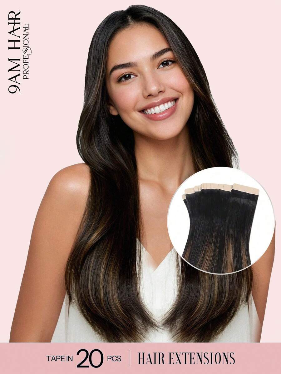 9AM Hair 20 件直发胶带 100% 真人发片接发 14-24 英寸 50 克/包 适用于沙龙 天然高品质真人发丝滑无缝隐形 PU 胶带接发 - S1B/6/1B - 查看 1