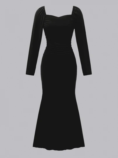 Teen GirlChristmas Party Long Sleeve Snug Fit Dress, Red