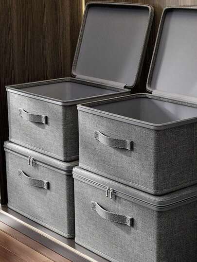 1 hộp đựng quần áo, có tay cầm và khóa kéo, hộp đựng đồ bằng vải satin mịn, hộp đựng đồ màu xám kiểu công chúa, hộp đựng quần áo gấp gọn bằng vải Oxford dùng trong gia đình, hộp đựng đồ theo mùa dung tích lớn, hộp đựng đồ trong cốp xe.