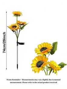 1Pc Outdoor Garden Decorative Solar Lights - Solar Garden Lights With 3 Sunflowers / Sapphires Waterproof Solar Lights For Outdoor Auto On / Off Garden Decorative Lights For Garden Terrace Courtyard - Yellow - View 9