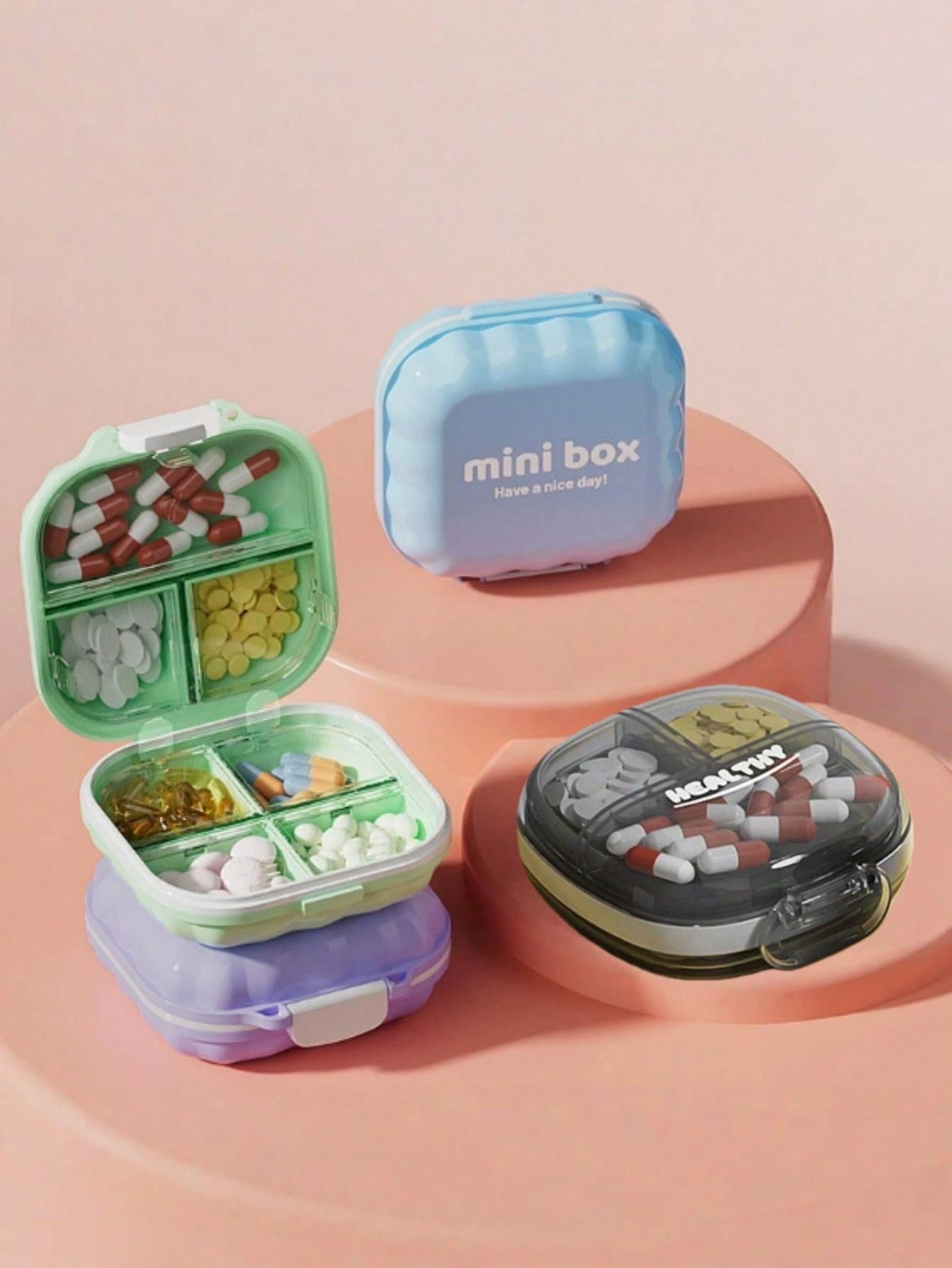 1 Hộp đựng thuốc mini di động có ngăn kín, hộp đựng thuốc du lịch, hộp đựng thuốc hàng ngày - colorful - Xem 1