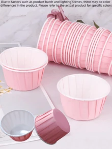 50个装纸杯蛋糕托，玛芬蛋糕衬垫，防油烘焙衬垫，带铝箔边，适合与家人朋友在家庭厨房或学校举办派对、万圣节庆祝活动。 - 粉色 - 查看 3