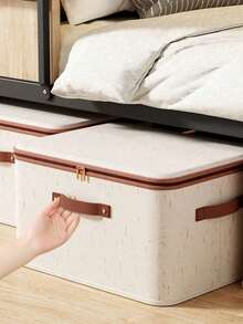 1 hộp đựng quần áo, có tay cầm và khóa kéo, hộp đựng đồ bằng vải satin mịn, hộp đựng đồ màu be, hộp đựng quần áo gấp gọn bằng vải Oxford dùng trong gia đình, hộp đựng đồ theo mùa dung tích lớn, hộp đựng đồ trong cốp xe. - Màu be - Xem 3