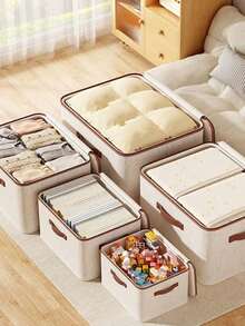 1 hộp đựng quần áo, có tay cầm và khóa kéo, hộp đựng đồ bằng vải satin mịn, hộp đựng đồ màu be, hộp đựng quần áo gấp gọn bằng vải Oxford dùng trong gia đình, hộp đựng đồ theo mùa dung tích lớn, hộp đựng đồ trong cốp xe. - Màu be - Xem 5