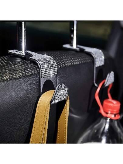 2 Peças Ganchos de Carro Artificial Diamond, Ganchos de Armazenamento Ocultos de Carro, Ganchos Criativos para Assento de Carro, Acessórios de Carro para Mulheres