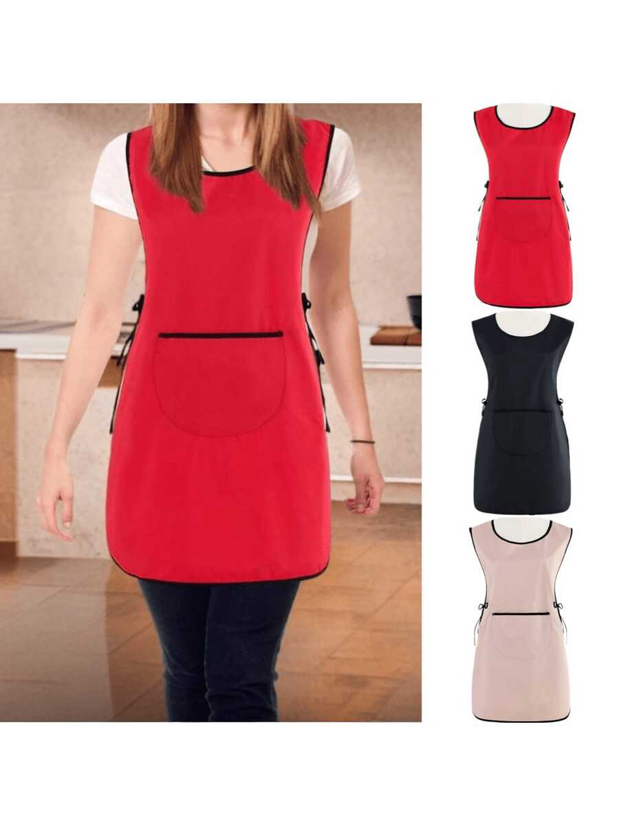 1 Pc Kitchen Apron, Waterproof And Oil Resistant Kitchen Cooking Apron, With A Large Pocket, Suitable For Restaurants, Kitchens, Chefs, Coffee Shop Waiters' Work Clothes - Multicolor - View 1