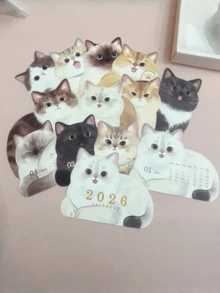 1本可爱小猫咪日历 - 月度计划本，包含萌萌的猫咪图案，涵盖2026年1月至12月 - 适用于家庭、办公室、学校 - 是送给爱猫人士和宠物主人的理想礼物 - 俏皮小猫咪主题，纸质材料，英文版式，月度布局，月度计划本 | 趣味设计 | 纸质，猫咪日历 - 彩色 - 查看 9