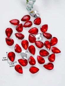 100pcs 10*14mm Teardrop Shaped Glass Crystal Beads, Colored Glass Shape Crystal Drills, DIY Mobile Phone Case Accessories, Garment/Shoe/Bag Decorative Accessories - Red - View 4