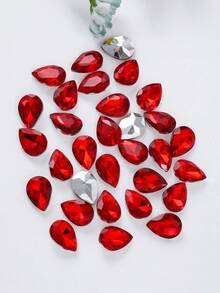 100pcs 10*14mm Teardrop Shaped Glass Crystal Beads, Colored Glass Shape Crystal Drills, DIY Mobile Phone Case Accessories, Garment/Shoe/Bag Decorative Accessories - Red - View 5