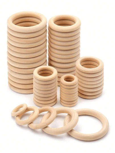 6-Piece Unfinished Wooden Ring, Solid Color Natural Wood Circle, Suitable For Tassel Jewelry Craftsmanship Decoration.