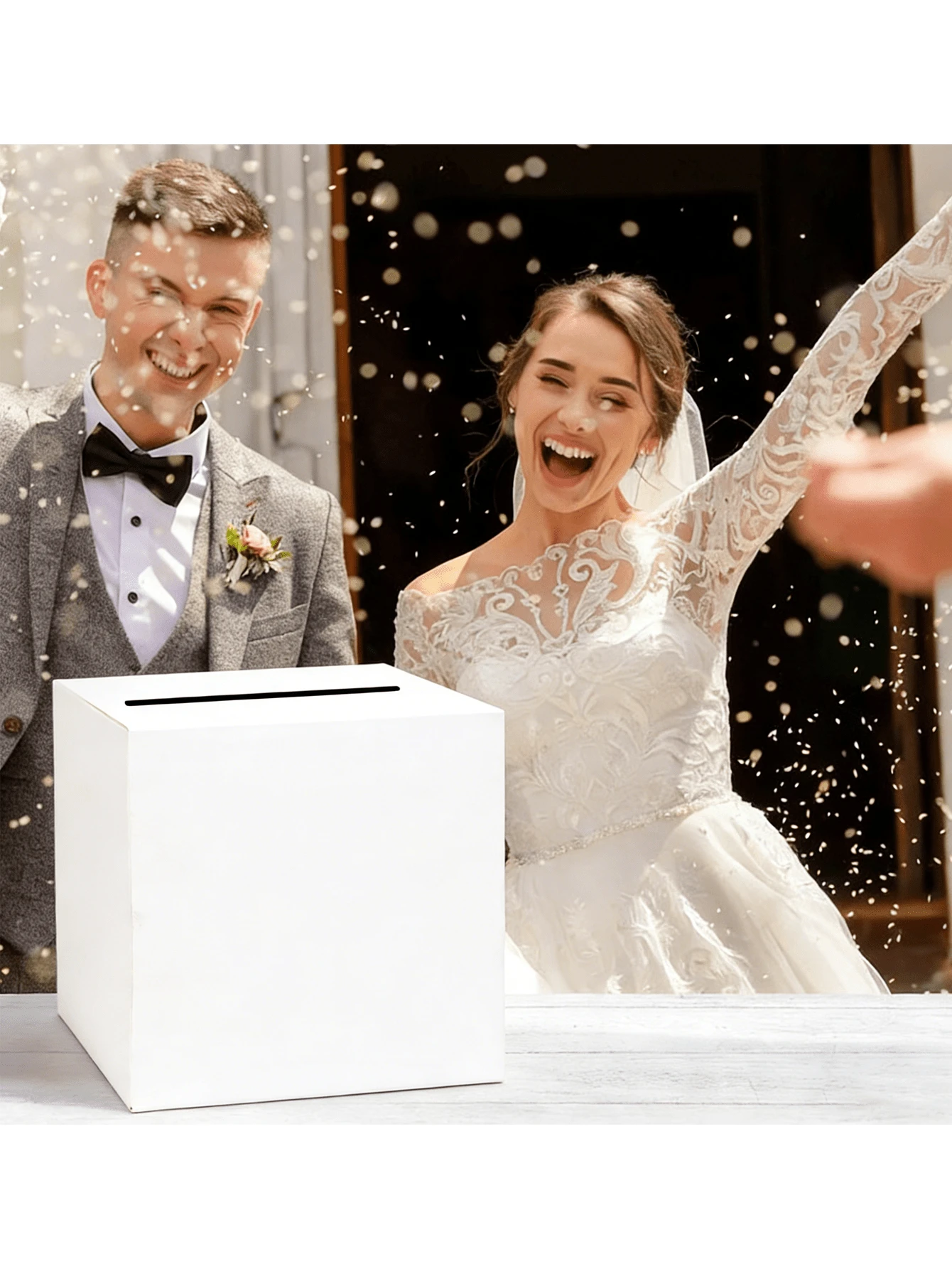 1 pieza, Caja de tarjetas para boda blanca, adecuada para recepción nupcial, ceremonia de graduación, regreso a clases - Multicolor - Ver 1