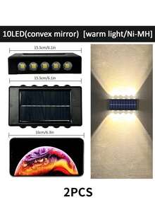 8颗/10颗LED太阳能壁灯，1/2/6个装可选，上下发光设计，适用于装饰房屋外墙、围栏、走廊、露台、楼梯、花园、前院/后院 - 黑色 - 查看 19