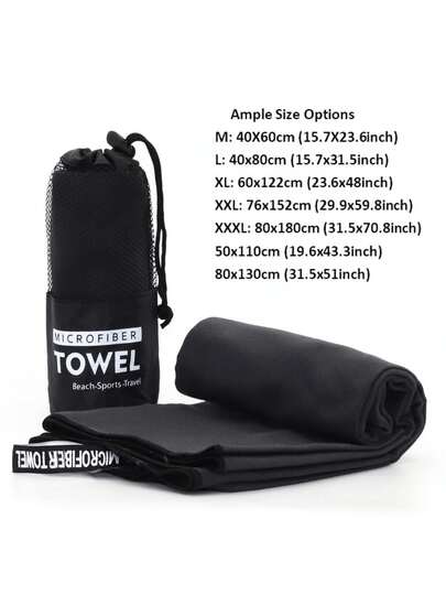 1pc/2pcs Double-Sided Fleece Microfiber Quick-Dry Sports/Gym Towel, Black Color, Absorbent, Anti-Sand, Portable For Yoga, Swimming, Hiking, Outdoor Activities