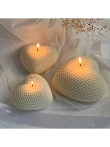 Khuôn silicon hình trái tim đan lưới 3D, khuôn làm nến hình trái tim tự làm. - trắng - Xem 2
