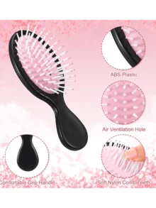 1个可爱卡通粉色蝴蝶结气囊梳，搭配奶泡按摩垫和便携式按摩迷你梳 - 黑色 - 查看 4