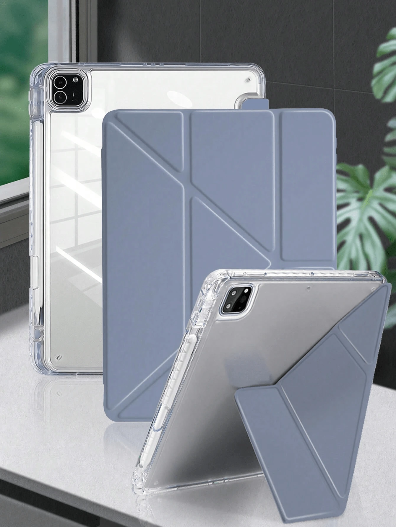 1pc Transparent Acrylic Y-Fold Flat Protective Case, Lavender, Multi-Fold Multi-Angle Stand, Built-In Pencil Slot, High-Transparency Acrylic Backcover Anti-Scratch Anti-Bend, Magnetic Auto Sleep/Wake, Minimalist/Casual/Classic, - Lavender - View 1