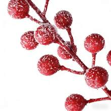 1/3 cành quả mọng đỏ mùa đông có hiệu ứng tuyết - Thích hợp cho vòng hoa Giáng sinh, trang trí bánh kem và trang trí tiệc tại nhà. - Đỏ - Xem 2