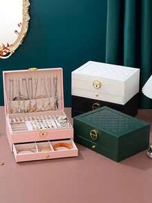 3-Layer Large Capacity Jewelry Storage Box, Portable Jewelry Storage Box, Dressing Table With Drawer Jewelry Storage Box, Gift Leather Jewelry Box, Exquisite Display Packaging Storage Container Back To School - Multicolor - View 11