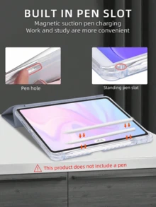 1pc Transparent Acrylic Y-Fold Flat Protective Case, Lavender, Multi-Fold Multi-Angle Stand, Built-In Pencil Slot, High-Transparency Acrylic Backcover Anti-Scratch Anti-Bend, Magnetic Auto Sleep/Wake, Minimalist/Casual/Classic, - Lavender - View 4
