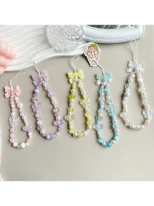 1PC, Ins Style Portable Chain Phone Case Hanging Chain Bead Chain Wrist Hanging Rope Bracelet Bow Girl's Heart Anti Loss Design - Multicolor - View 4