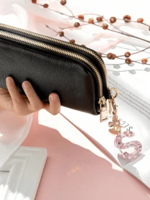 Llavero con letra linda, llavero rosa con diamante, llavero colgante de letra mayúscula de resina con lámina, llavero elegante, regalo para mujer, decoración de billetera, Día del Padre, Día de la Madre, regalo de cumpleaños, regalo festivo de Acción de Gracias y Navidad. - Polvo de diamante - Ver 5