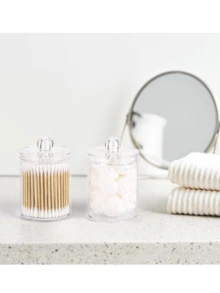 1pc Swab Holder, Makeup Remover Pad Dispenser, Covered Makeup Remover Pad Storage Box, Transparent Cosmetic Organizer, Bathroom Makeup Swab & Pad Holder - Multicolor - View 2