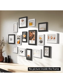 15 piezas/set Marcos de fotos para cuadros Marcos de fotos de madera para colgar en la pared Decoración de fotos para el hogar Decoración de boda y fiesta Regalo conmemorativo Decoración del hogar. Solo marco de fotos, sin fotos Regalo de cumpleaños y graduación - Negro - Ver 4