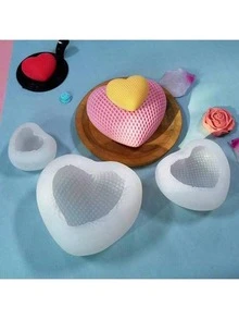 Khuôn silicon hình trái tim đan lưới 3D, khuôn làm nến hình trái tim tự làm. - trắng - Xem 3