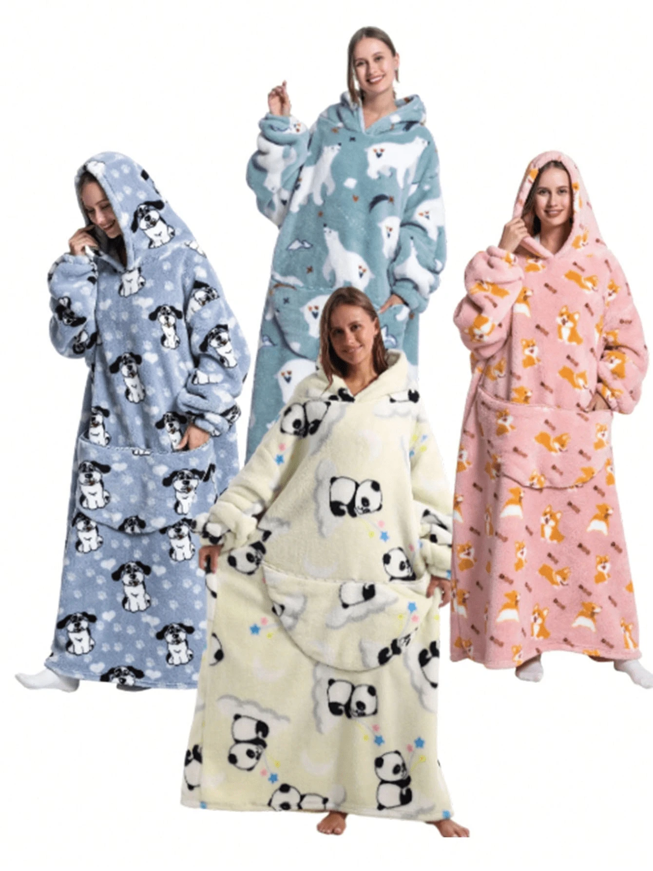 1 chiếc áo khoác nỉ lông mềm mại ấm áp có mũ trùm đầu in hình gấu trúc dễ thương - Túi ngoại cỡ, dày dặn cho mùa thu và mùa đông, thiết kế đen trắng, có thể giặt máy, áo nỉ unisex dành cho người lớn, thích hợp sử dụng trong nhà và ngoài trời, áo khoác nỉ ấm áp. - Nhiều màu - Xem 1