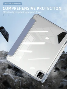 1pc Transparent Acrylic Y-Fold Flat Protective Case, Lavender, Multi-Fold Multi-Angle Stand, Built-In Pencil Slot, High-Transparency Acrylic Backcover Anti-Scratch Anti-Bend, Magnetic Auto Sleep/Wake, Minimalist/Casual/Classic, - Lavender - View 7