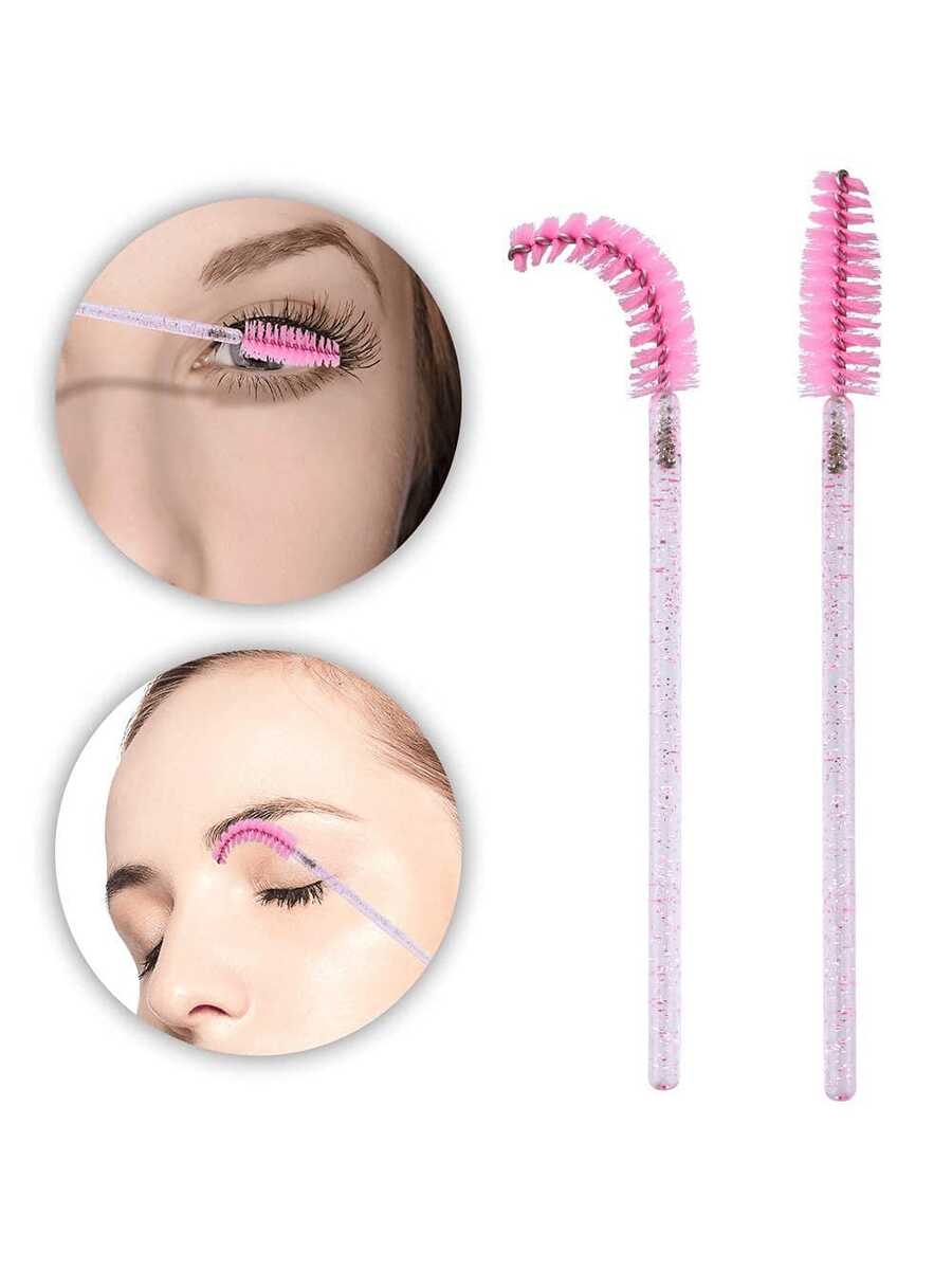 一次性黑色睫毛膏刷 眼影刷 眉刷 迷你化妆工具，眉刷，眼影刷，螺旋刷 - 粉色 - 查看 1