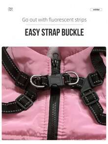 Small Dog Winter Clothes With Harness Vest, Pet Warm Padded Coat - Pink - View 4