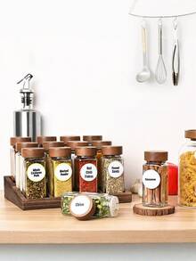 Juego de frascos para especias de cocina, 12 piezas de recipientes de vidrio para condimentos con tapas, frascos de 120ml para comino y especias, botellas de vidrio - 12 botellas (tapón de madera) + pincel + embudo + 1 pegatina + 1 bolígrafo - Ver 3