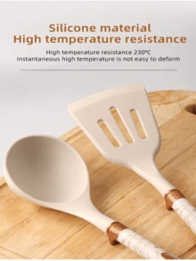 12件套厨房硅胶汤勺、平底锅和铲子套装，不粘锅，菱形手柄，耐高温硅胶厨具套装 - 多色 - 查看 7