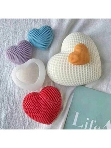 Khuôn silicon hình trái tim đan lưới 3D, khuôn làm nến hình trái tim tự làm. - trắng - Xem 4