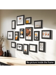15 piezas/set Marcos de fotos para cuadros Marcos de fotos de madera para colgar en la pared Decoración de fotos para el hogar Decoración de boda y fiesta Regalo conmemorativo Decoración del hogar. Solo marco de fotos, sin fotos Regalo de cumpleaños y graduación - Negro - Ver 2