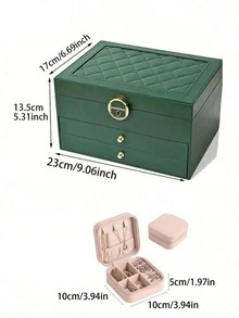 3-Layer Large Capacity Jewelry Storage Box, Portable Jewelry Storage Box, Dressing Table With Drawer Jewelry Storage Box, Gift Leather Jewelry Box, Exquisite Display Packaging Storage Container Back To School - Multicolor - View 10
