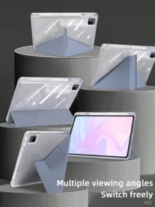 1pc Transparent Acrylic Y-Fold Flat Protective Case, Lavender, Multi-Fold Multi-Angle Stand, Built-In Pencil Slot, High-Transparency Acrylic Backcover Anti-Scratch Anti-Bend, Magnetic Auto Sleep/Wake, Minimalist/Casual/Classic, - Lavender - View 2