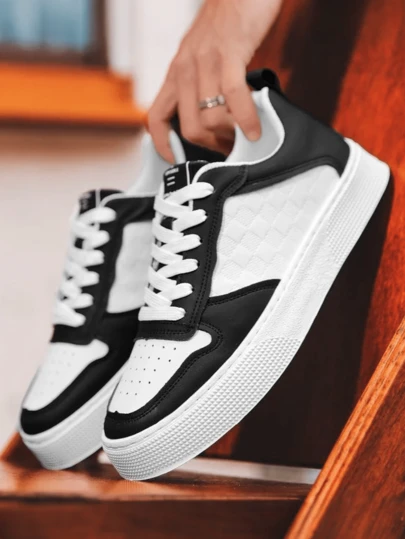 Zapatillas deportivas de caballero de corte bajo con cordones,Zapatos deportivos casuales para hombres estudiantes primavera y otoño blancos suela gruesa planos transpirables antideslizantes y a la moda