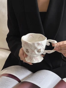 1pc Creative Handpainted Cute Bear Ceramic Mug With Bow - Personalized Underglaze Household Coffee Cup - Iced Tea Cup - Ideal Christmas Gift And Gift For Girlfriend - Holiday Gift Box Souvenir, Back To School Gift - White - View 7
