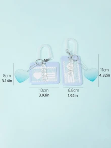 1个蓝色卡套，带心形扣环，创意多功能学生返校卡包 - Blue - 查看 4