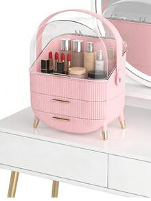 SHEIN Basic living 1个大容量化妆品收纳盒，带抽屉和透明盖 - 多层收纳，可存放化妆品、护肤品和珠宝，3种颜色可选，适用于办公桌、浴室、梳妆台，情人节礼物，秋季装饰，圣诞节装饰，男孩背包，万圣节背包，学校背包。透明背包，学校，万圣节服装。