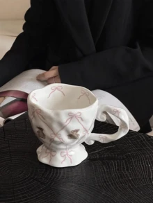 1pc Creative Handpainted Cute Bear Ceramic Mug With Bow - Personalized Underglaze Household Coffee Cup - Iced Tea Cup - Ideal Christmas Gift And Gift For Girlfriend - Holiday Gift Box Souvenir, Back To School Gift - White - View 8