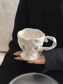 1pc Creative Handpainted Cute Bear Ceramic Mug With Bow - Personalized Underglaze Household Coffee Cup - Iced Tea Cup - Ideal Christmas Gift And Gift For Girlfriend - Holiday Gift Box Souvenir, Back To School Gift - White - View 6
