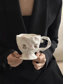 1pc Creative Handpainted Cute Bear Ceramic Mug With Bow - Personalized Underglaze Household Coffee Cup - Iced Tea Cup - Ideal Christmas Gift And Gift For Girlfriend - Holiday Gift Box Souvenir, Back To School Gift - White - View 5