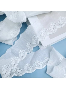 1PC, Approximately 273CM,DIY Clothing Accessories With Lace, White Cotton Embroidery Lace, Fashionable Clothing Skirt Edge Decoration Lace Lace - White - View 3
