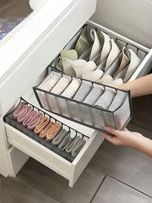 One Set Three Pieces Large Transparent Mesh Multi Compartment Underwear Organizer Drawer Storage Box Bra Sock Closet Divider Home Organization Space Saving Wardrobe Essential - Grey - View 7