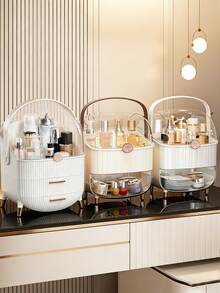 SHEIN Basic living 1个大容量化妆品收纳盒，带抽屉和透明盖 - 多层收纳，可存放化妆品、护肤品和珠宝，3种颜色可选，适用于办公桌、浴室、梳妆台，情人节礼物，秋季装饰，圣诞节装饰，男孩背包，万圣节背包，学校背包。透明背包，学校，万圣节服装。