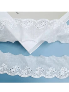 1PC, Approximately 273CM,DIY Clothing Accessories With Lace, White Cotton Embroidery Lace, Fashionable Clothing Skirt Edge Decoration Lace Lace - White - View 4